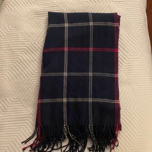 J Crew plaid scarf. Blue, white, pink plaid pattern.